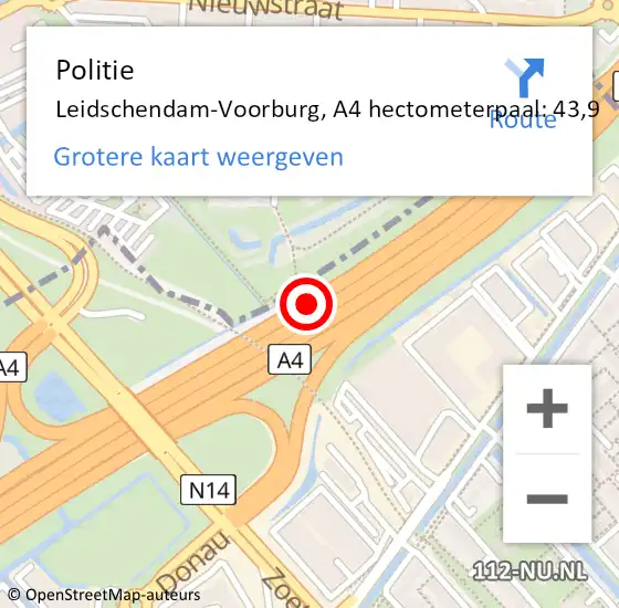Locatie op kaart van de 112 melding: Politie Leidschendam-Voorburg, A4 hectometerpaal: 43,9 op 6 mei 2024 23:24