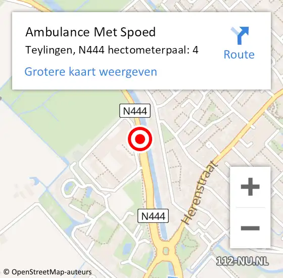 Locatie op kaart van de 112 melding: Ambulance Met Spoed Naar Teylingen, N444 hectometerpaal: 4 op 7 mei 2024 07:46