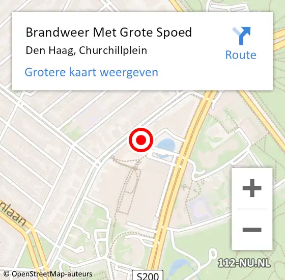 Locatie op kaart van de 112 melding: Brandweer Met Grote Spoed Naar Den Haag, Churchillplein op 7 mei 2024 07:51