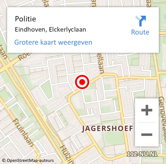 Locatie op kaart van de 112 melding: Politie Eindhoven, Elckerlyclaan op 7 mei 2024 08:47
