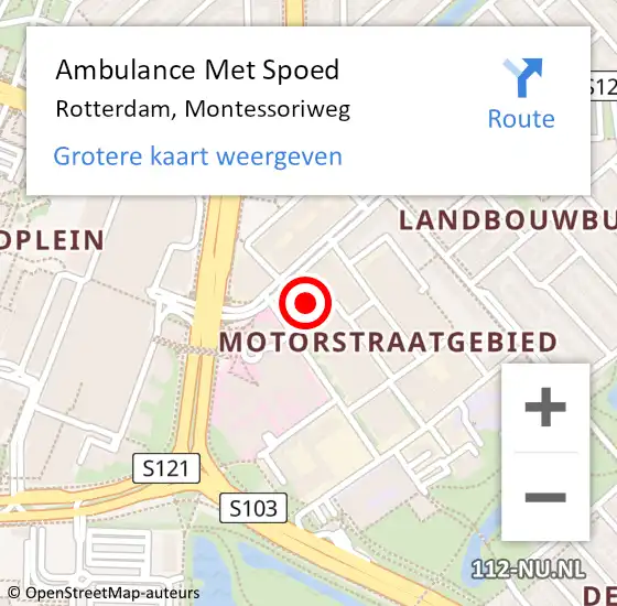 Locatie op kaart van de 112 melding: Ambulance Met Spoed Naar Rotterdam, Montessoriweg op 7 mei 2024 09:07