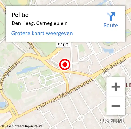 Locatie op kaart van de 112 melding: Politie Den Haag, Carnegieplein op 7 mei 2024 11:13