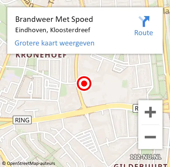 Locatie op kaart van de 112 melding: Brandweer Met Spoed Naar Eindhoven, Kloosterdreef op 7 mei 2024 12:22
