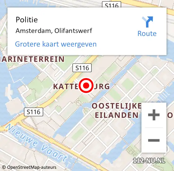 Locatie op kaart van de 112 melding: Politie Amsterdam, Olifantswerf op 7 mei 2024 12:42