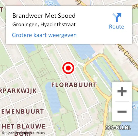Locatie op kaart van de 112 melding: Brandweer Met Spoed Naar Groningen, Hyacinthstraat op 7 mei 2024 12:53