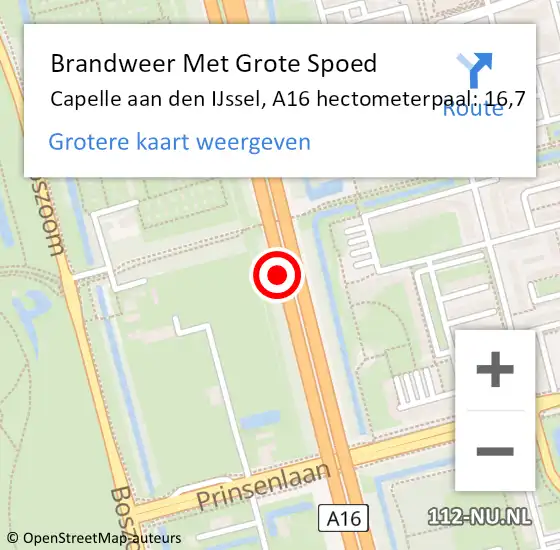 Locatie op kaart van de 112 melding: Brandweer Met Grote Spoed Naar Capelle aan den IJssel, A16 hectometerpaal: 16,7 op 7 mei 2024 13:25