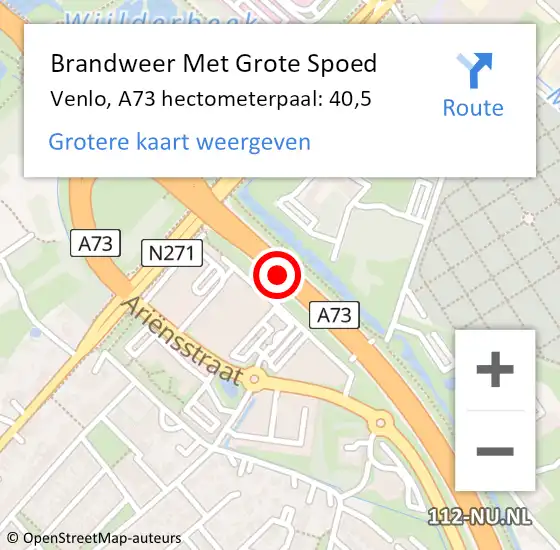 Locatie op kaart van de 112 melding: Brandweer Met Grote Spoed Naar Venlo, A73 hectometerpaal: 40,5 op 7 mei 2024 13:45