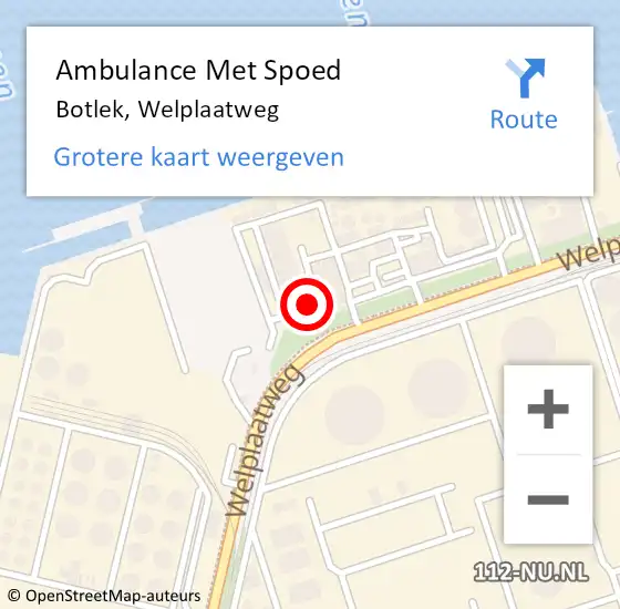 Locatie op kaart van de 112 melding: Ambulance Met Spoed Naar Botlek, Welplaatweg op 7 mei 2024 14:06