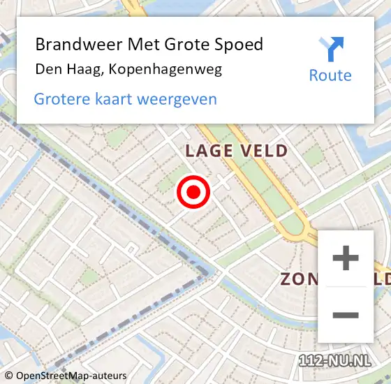 Locatie op kaart van de 112 melding: Brandweer Met Grote Spoed Naar Den Haag, Kopenhagenweg op 7 mei 2024 14:47