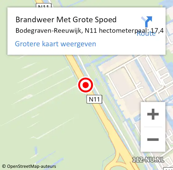 Locatie op kaart van de 112 melding: Brandweer Met Grote Spoed Naar Bodegraven-Reeuwijk, N11 hectometerpaal: 17,4 op 7 mei 2024 16:29