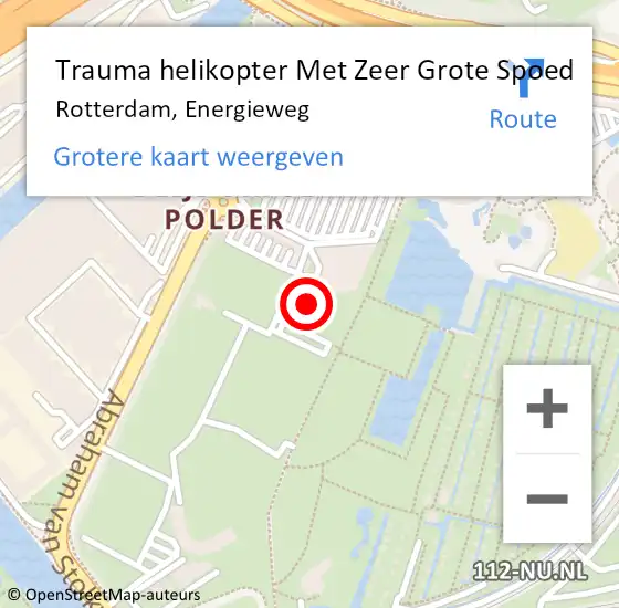 Locatie op kaart van de 112 melding: Trauma helikopter Met Zeer Grote Spoed Naar Rotterdam, Energieweg op 7 mei 2024 17:53