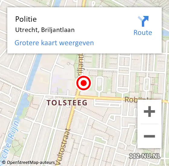 Locatie op kaart van de 112 melding: Politie Utrecht, Briljantlaan op 7 mei 2024 18:56