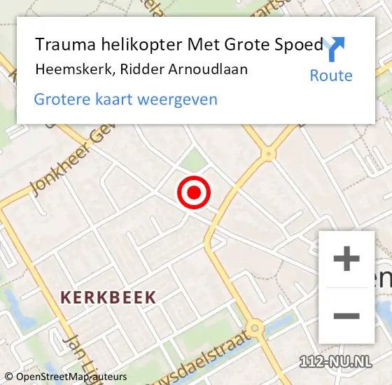 Locatie op kaart van de 112 melding: Trauma helikopter Met Grote Spoed Naar Heemskerk, Ridder Arnoudlaan op 7 mei 2024 19:13