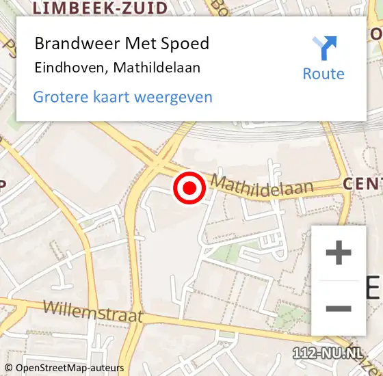 Locatie op kaart van de 112 melding: Brandweer Met Spoed Naar Eindhoven, Mathildelaan op 7 mei 2024 20:21