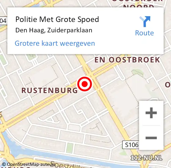 Locatie op kaart van de 112 melding: Politie Met Grote Spoed Naar Den Haag, Zuiderparklaan op 7 mei 2024 20:29