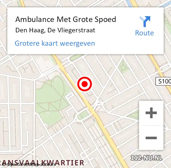 Locatie op kaart van de 112 melding: Ambulance Met Grote Spoed Naar Den Haag, De Vliegerstraat op 7 mei 2024 22:41