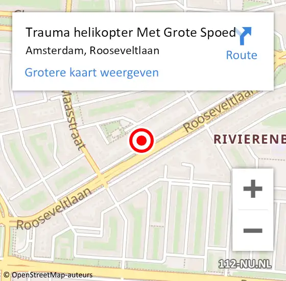 Locatie op kaart van de 112 melding: Trauma helikopter Met Grote Spoed Naar Amsterdam, Rooseveltlaan op 7 mei 2024 22:56