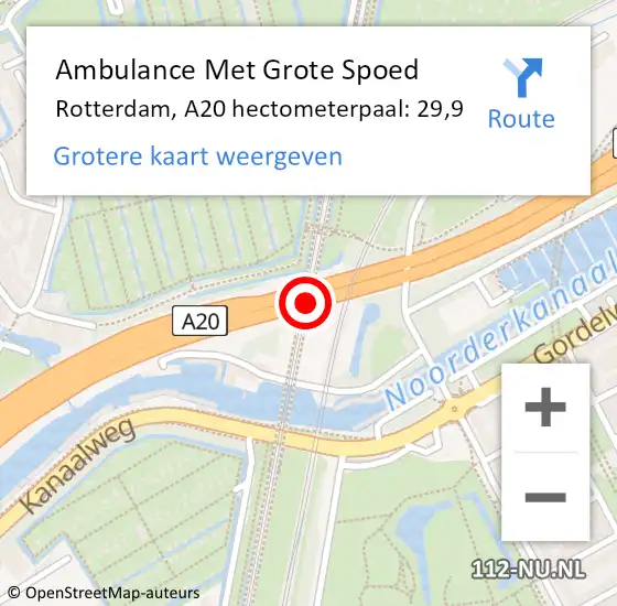 Locatie op kaart van de 112 melding: Ambulance Met Grote Spoed Naar Rotterdam, A20 hectometerpaal: 29,9 op 7 mei 2024 22:58