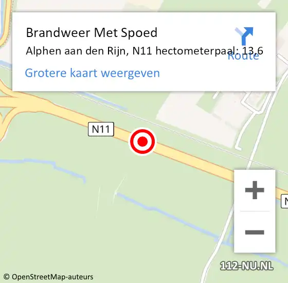 Locatie op kaart van de 112 melding: Brandweer Met Spoed Naar Alphen aan den Rijn, N11 hectometerpaal: 13,6 op 8 mei 2024 01:15