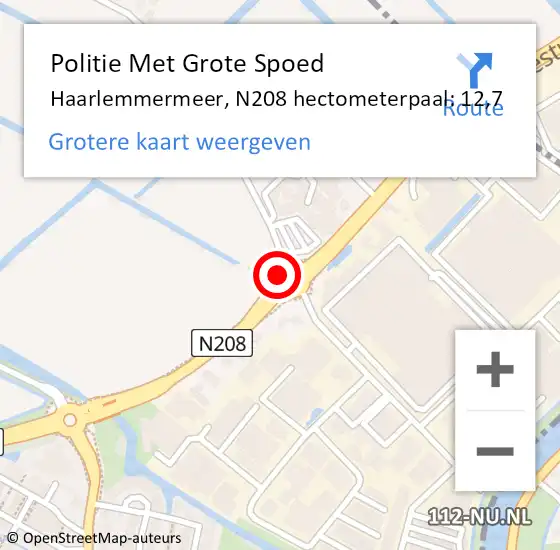 Locatie op kaart van de 112 melding: Politie Met Grote Spoed Naar Haarlemmermeer, N208 hectometerpaal: 12,7 op 8 mei 2024 07:53