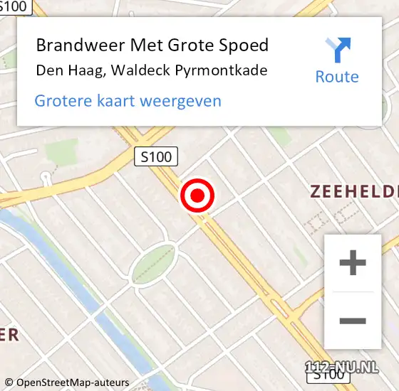 Locatie op kaart van de 112 melding: Brandweer Met Grote Spoed Naar Den Haag, Waldeck Pyrmontkade op 8 mei 2024 10:08