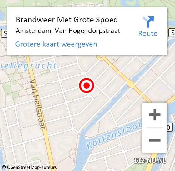 Locatie op kaart van de 112 melding: Brandweer Met Grote Spoed Naar Amsterdam, Van Hogendorpstraat op 8 mei 2024 11:25