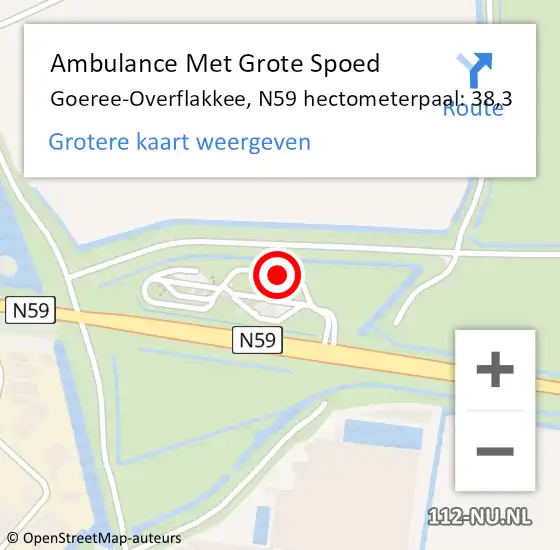 Locatie op kaart van de 112 melding: Ambulance Met Grote Spoed Naar Goeree-Overflakkee, N59 hectometerpaal: 38,3 op 8 mei 2024 11:31
