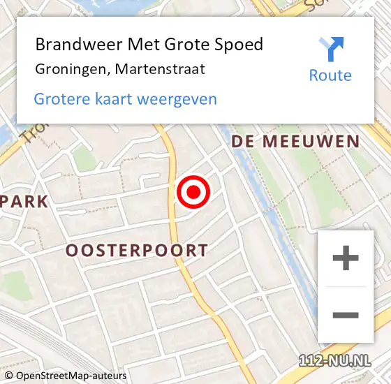 Locatie op kaart van de 112 melding: Brandweer Met Grote Spoed Naar Groningen, Martenstraat op 8 mei 2024 12:07