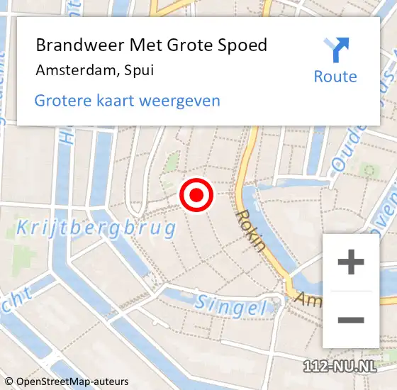 Locatie op kaart van de 112 melding: Brandweer Met Grote Spoed Naar Amsterdam, Spui op 8 mei 2024 14:14