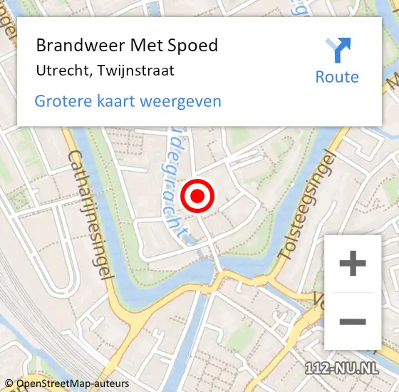 Locatie op kaart van de 112 melding: Brandweer Met Spoed Naar Utrecht, Twijnstraat op 8 mei 2024 15:34