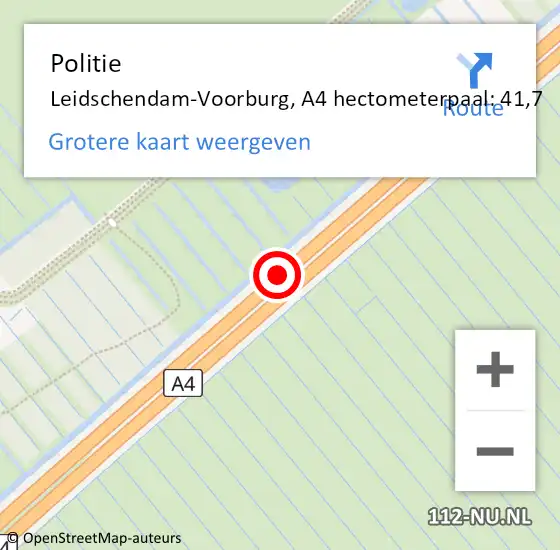 Locatie op kaart van de 112 melding: Politie Leidschendam-Voorburg, A4 hectometerpaal: 41,7 op 8 mei 2024 15:35