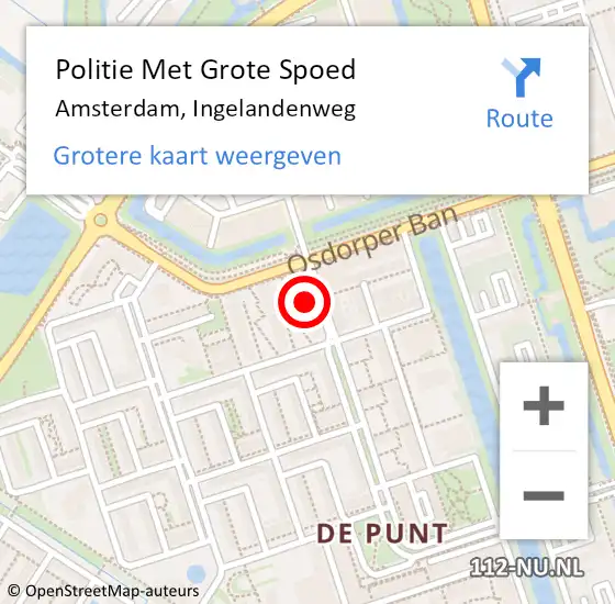 Locatie op kaart van de 112 melding: Politie Met Grote Spoed Naar Amsterdam, Ingelandenweg op 8 mei 2024 15:50