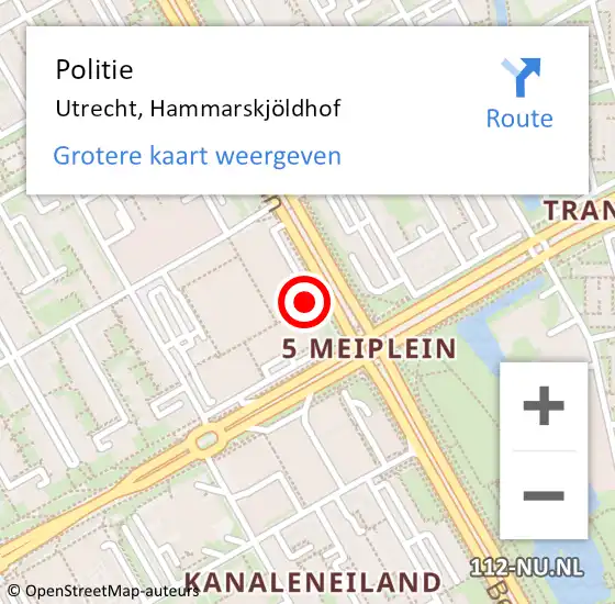 Locatie op kaart van de 112 melding: Politie Utrecht, Hammarskjöldhof op 8 mei 2024 16:07