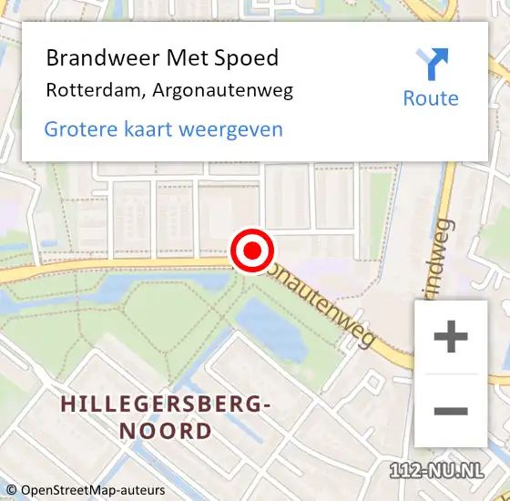 Locatie op kaart van de 112 melding: Brandweer Met Spoed Naar Rotterdam, Argonautenweg op 8 mei 2024 16:23
