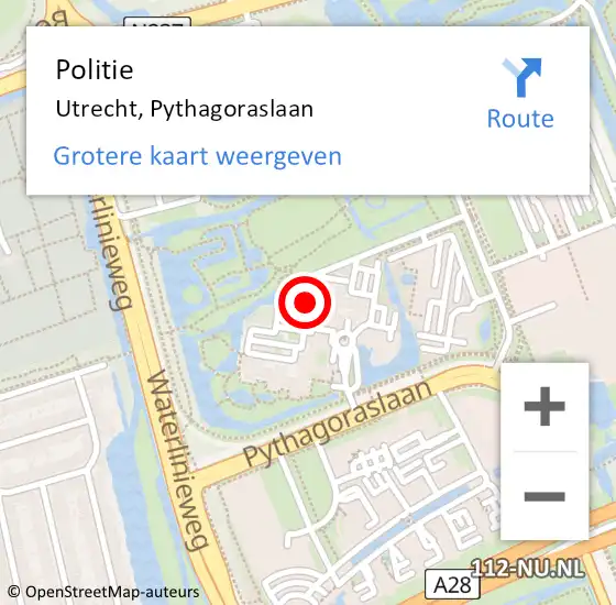 Locatie op kaart van de 112 melding: Politie Utrecht, Pythagoraslaan op 8 mei 2024 16:59