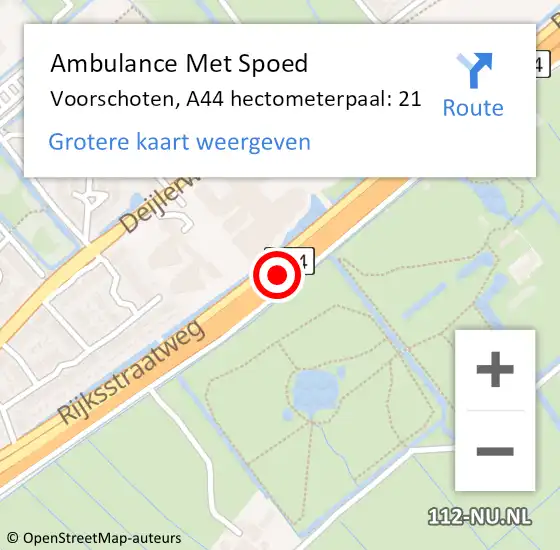 Locatie op kaart van de 112 melding: Ambulance Met Spoed Naar Voorschoten, A44 hectometerpaal: 21 op 8 mei 2024 17:15