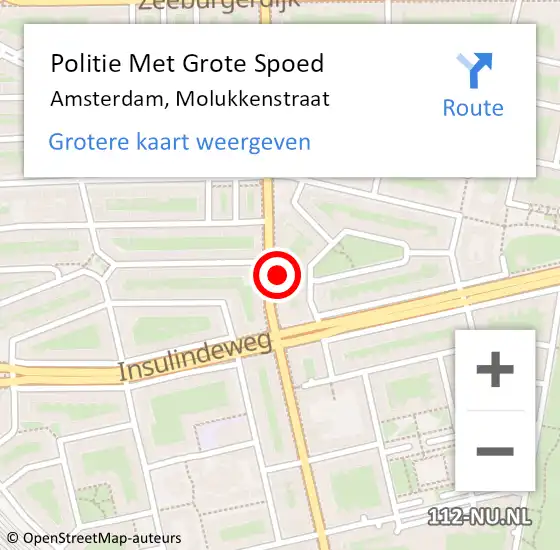 Locatie op kaart van de 112 melding: Politie Met Grote Spoed Naar Amsterdam, Molukkenstraat op 8 mei 2024 18:39