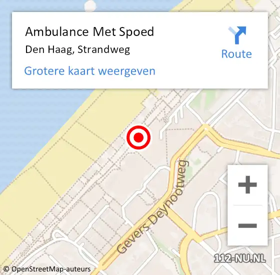 Locatie op kaart van de 112 melding: Ambulance Met Spoed Naar Den Haag, Strandweg op 8 mei 2024 18:54