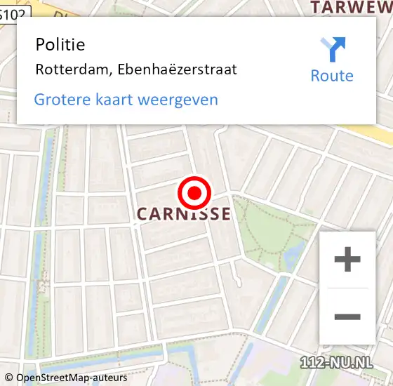 Locatie op kaart van de 112 melding: Politie Rotterdam, Ebenhaëzerstraat op 8 mei 2024 20:03