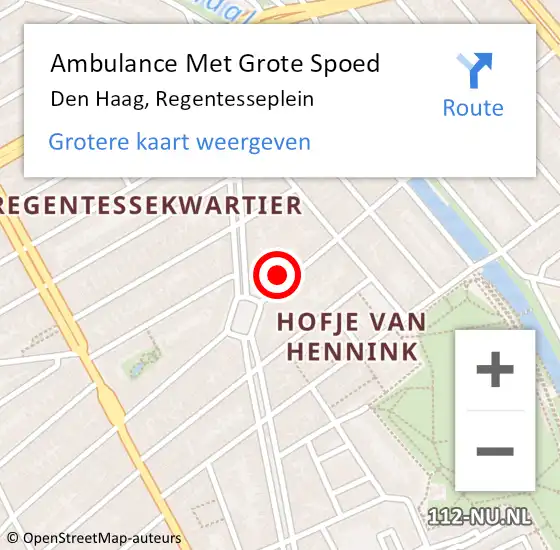Locatie op kaart van de 112 melding: Ambulance Met Grote Spoed Naar Den Haag, Regentesseplein op 8 mei 2024 20:03