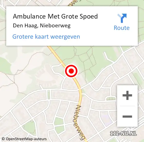 Locatie op kaart van de 112 melding: Ambulance Met Grote Spoed Naar Den Haag, Nieboerweg op 8 mei 2024 20:36