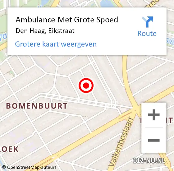 Locatie op kaart van de 112 melding: Ambulance Met Grote Spoed Naar Den Haag, Eikstraat op 8 mei 2024 20:41