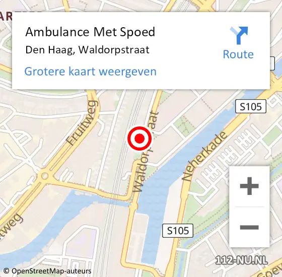 Locatie op kaart van de 112 melding: Ambulance Met Spoed Naar Den Haag, Waldorpstraat op 8 mei 2024 20:50