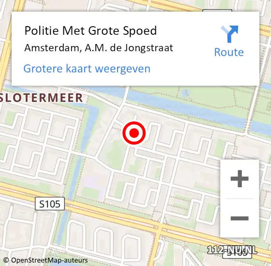 Locatie op kaart van de 112 melding: Politie Met Grote Spoed Naar Amsterdam, A.M. de Jongstraat op 8 mei 2024 20:55