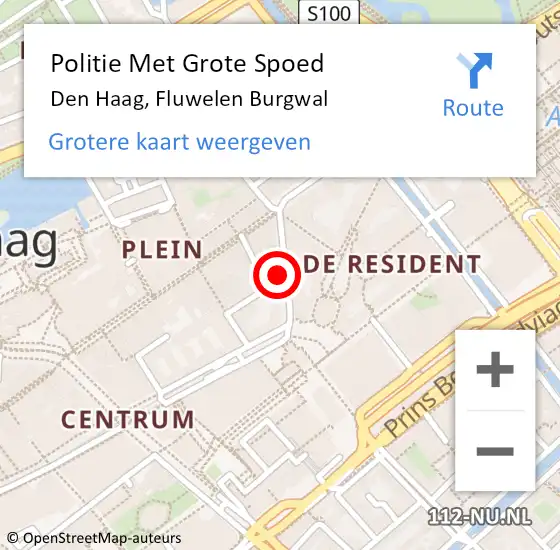 Locatie op kaart van de 112 melding: Politie Met Grote Spoed Naar Den Haag, Fluwelen Burgwal op 8 mei 2024 20:59
