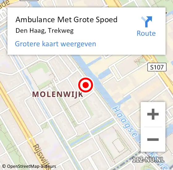 Locatie op kaart van de 112 melding: Ambulance Met Grote Spoed Naar Den Haag, Trekweg op 8 mei 2024 21:04
