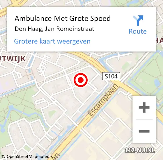 Locatie op kaart van de 112 melding: Ambulance Met Grote Spoed Naar Den Haag, Jan Romeinstraat op 8 mei 2024 21:16