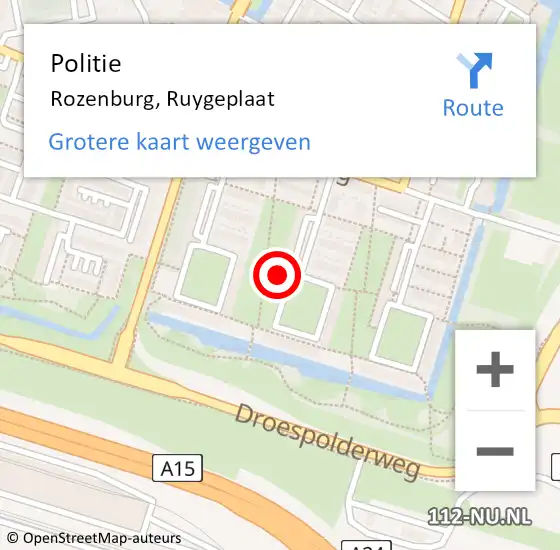 Locatie op kaart van de 112 melding: Politie Rozenburg, Ruygeplaat op 8 mei 2024 21:27