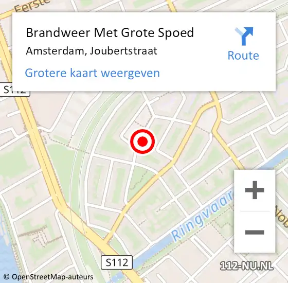 Locatie op kaart van de 112 melding: Brandweer Met Grote Spoed Naar Amsterdam, Joubertstraat op 8 mei 2024 21:29