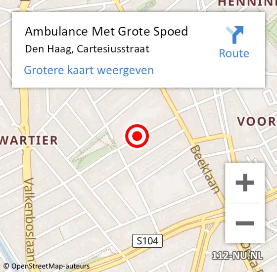 Locatie op kaart van de 112 melding: Ambulance Met Grote Spoed Naar Den Haag, Cartesiusstraat op 8 mei 2024 21:30